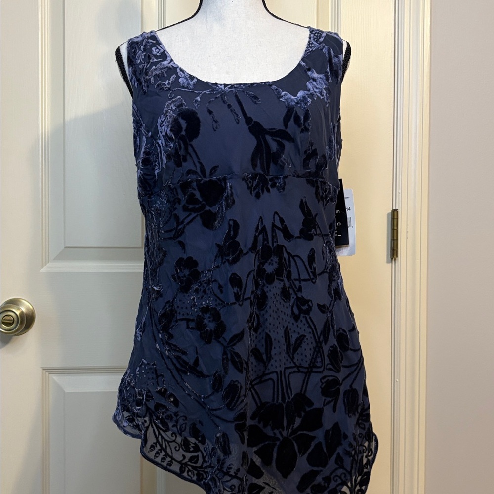 Y2K ECI Velvet Burnout Asymmetrical Top Silk Blend Art Nouveau size 14 NWT - Picture 4 of 12